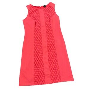 En Focus Bright Coral Circular Lace Textured Sleeveless Shift Dress  Size 12 EUC